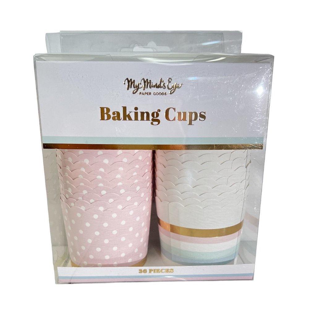 NEW My Minds Eye Polka Dot and Stripes Baking Cups, Pink/ Gold/ Multi - 36 Count